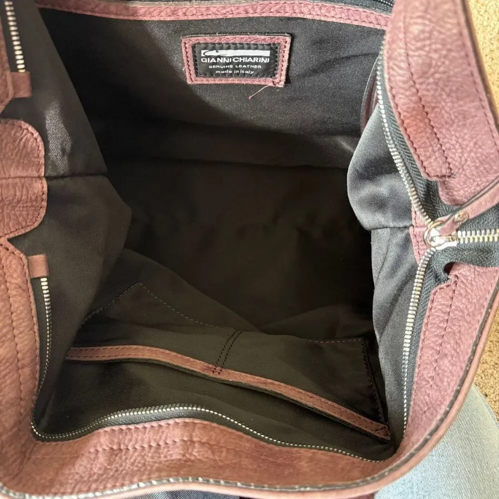 Gianni Chiarini Light Purple Brown Slouchy Distressed Italian Leather Handbag